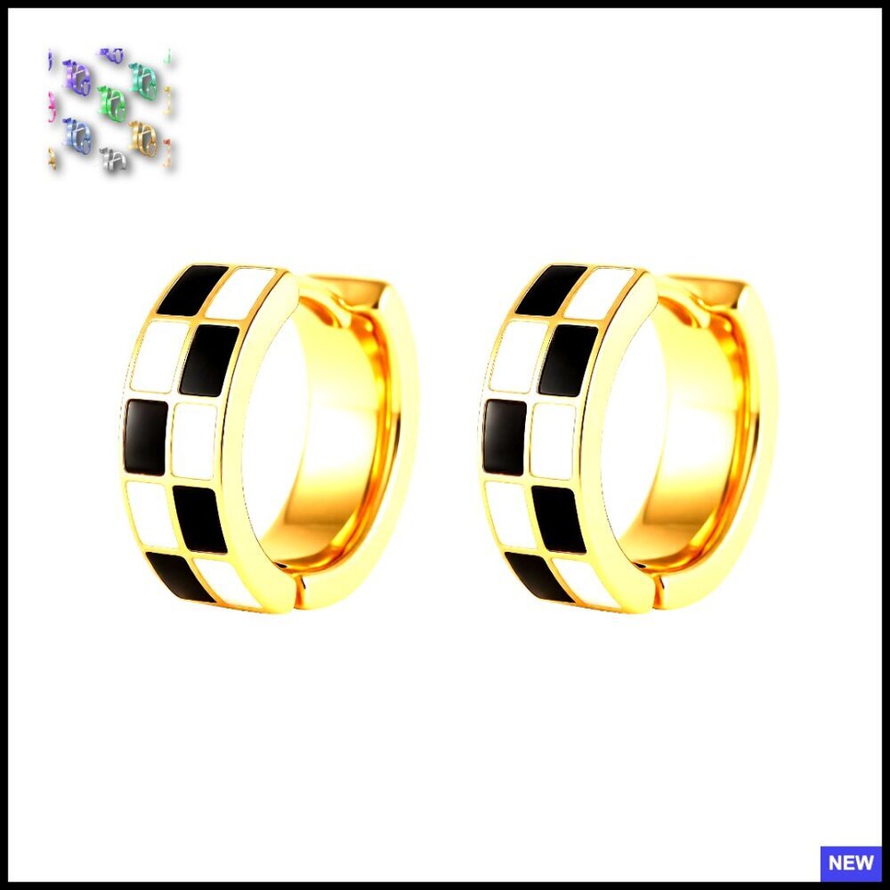 Chic Checker Hoop Cartilage Earrings Hypoallergenic Gold Silver Tone Minimal